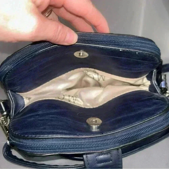 Madi Claire Abigale Tooled Leather Crossbody Handbag Black Ink Purple Embossed - Picture 7 of 7